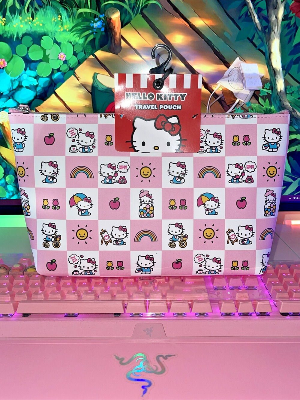 Hello Kitty Travel Makeup Bag Large Pink White Pouch 12”x 8”x3” 2024 Sanrio